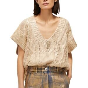 Beatrice.b S Womens Laminated Gold Waistcoat Sweater Jumper Metallic